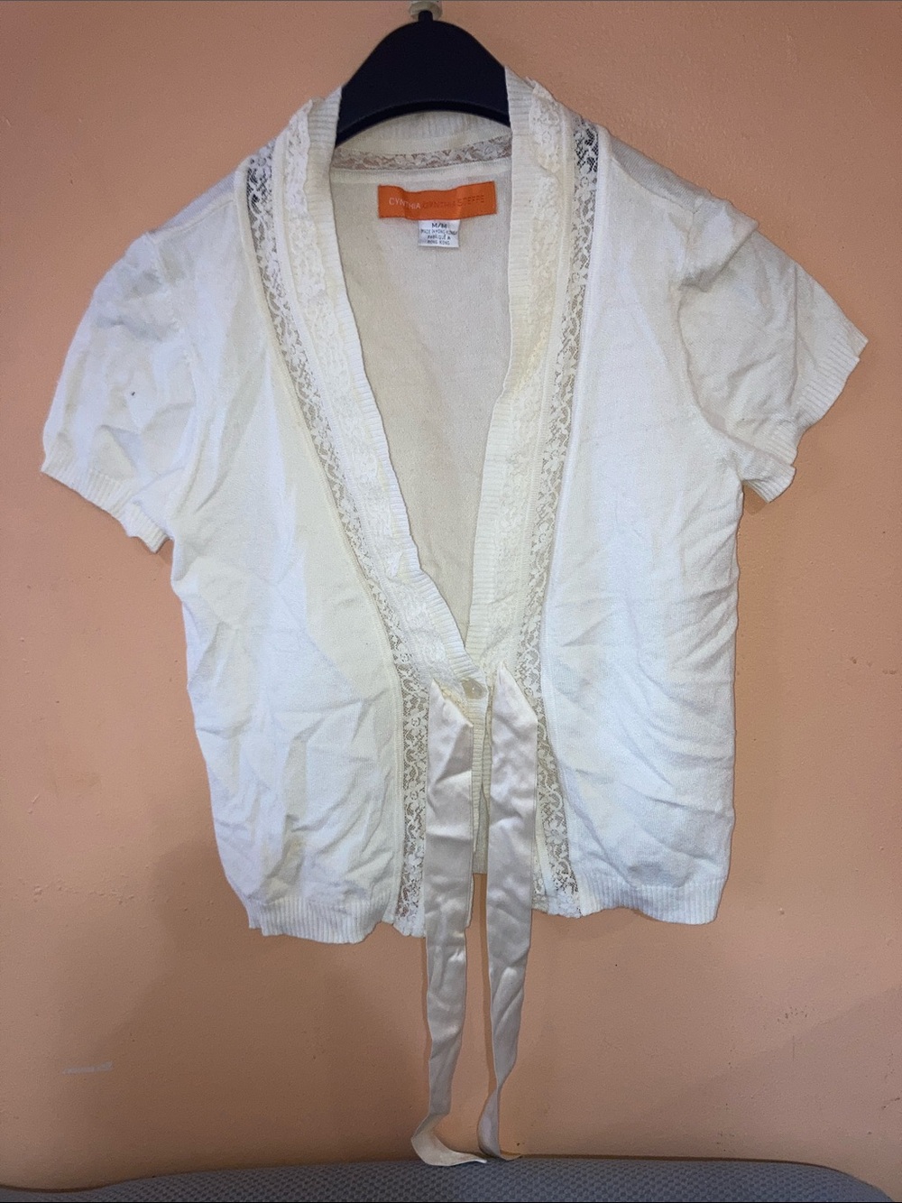 Cynthia Steffe Ivory Lace-Trim Tie Front Top
